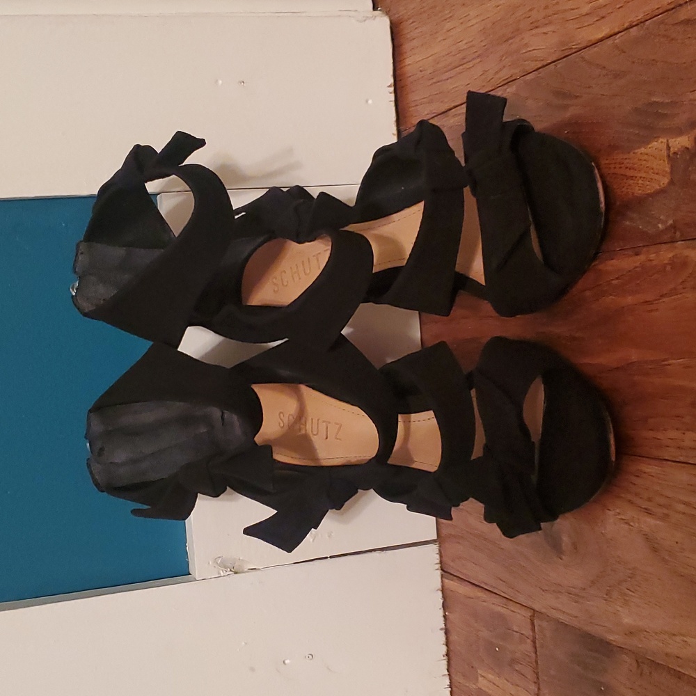 SCHUTZ Black Bow Strappy Heels